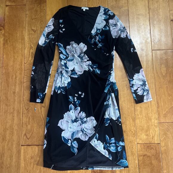 Vintage Charlotte Russe Y2K Floral Wrap Mini Dress M Black Whimsigoth 90’s - Picture 2 of 10